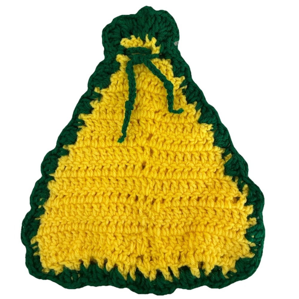 Hot Pad Pot Holder Trivet Yellow Green Triangle Crochet Decor 10" Handmade NEW